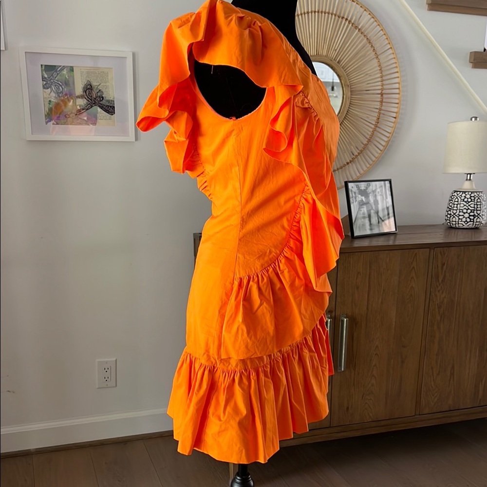 Orange One-Shoulder Ruffle Dress - Picture 3 of 8